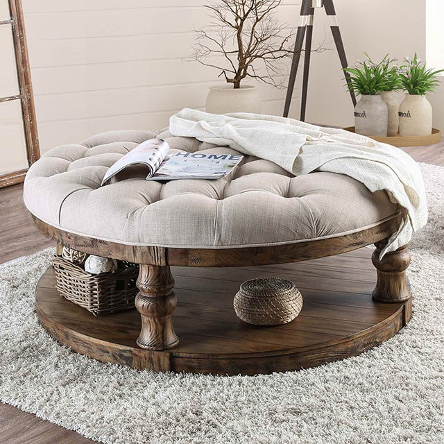 Mika Antique Oak Coffee Table w/ Cushion Top - Furniture World