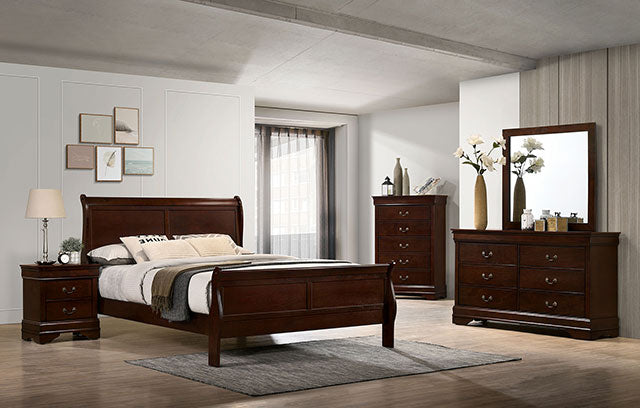 Louis Philippe E.King Bed Black, Cherry, & Gray