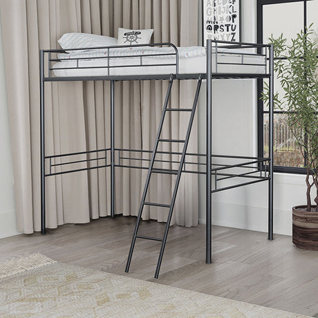 Myles Twin Loft Bed White, Silver & Black - Furniture World