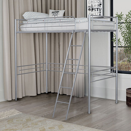 Myles Twin Loft Bed White, Silver & Black - Furniture World