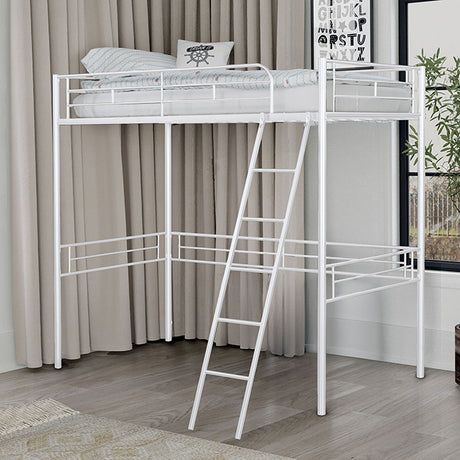 Myles Twin Loft Bed White, Silver & Black - Furniture World
