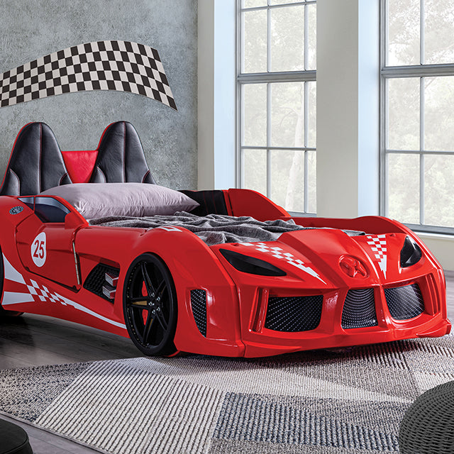 Trackster Bed White, Red,, Black, & Blue